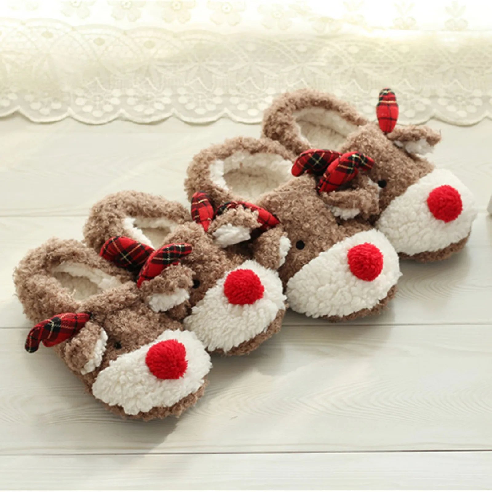 Festive Reindeer Plush Slippers