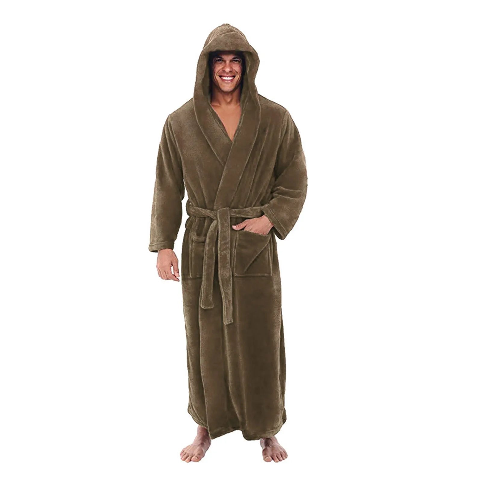 Cozy Plush Men’s Hooded Bathrobe – Long Winter Lounge Robe - Merry & Cosy