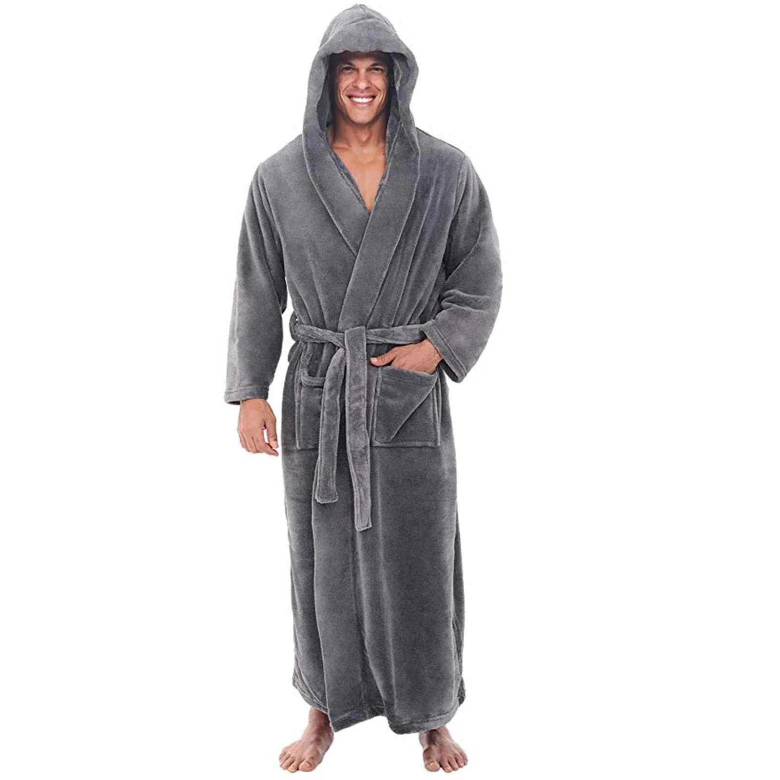 Cozy Plush Men’s Hooded Bathrobe – Long Winter Lounge Robe - Merry & Cosy