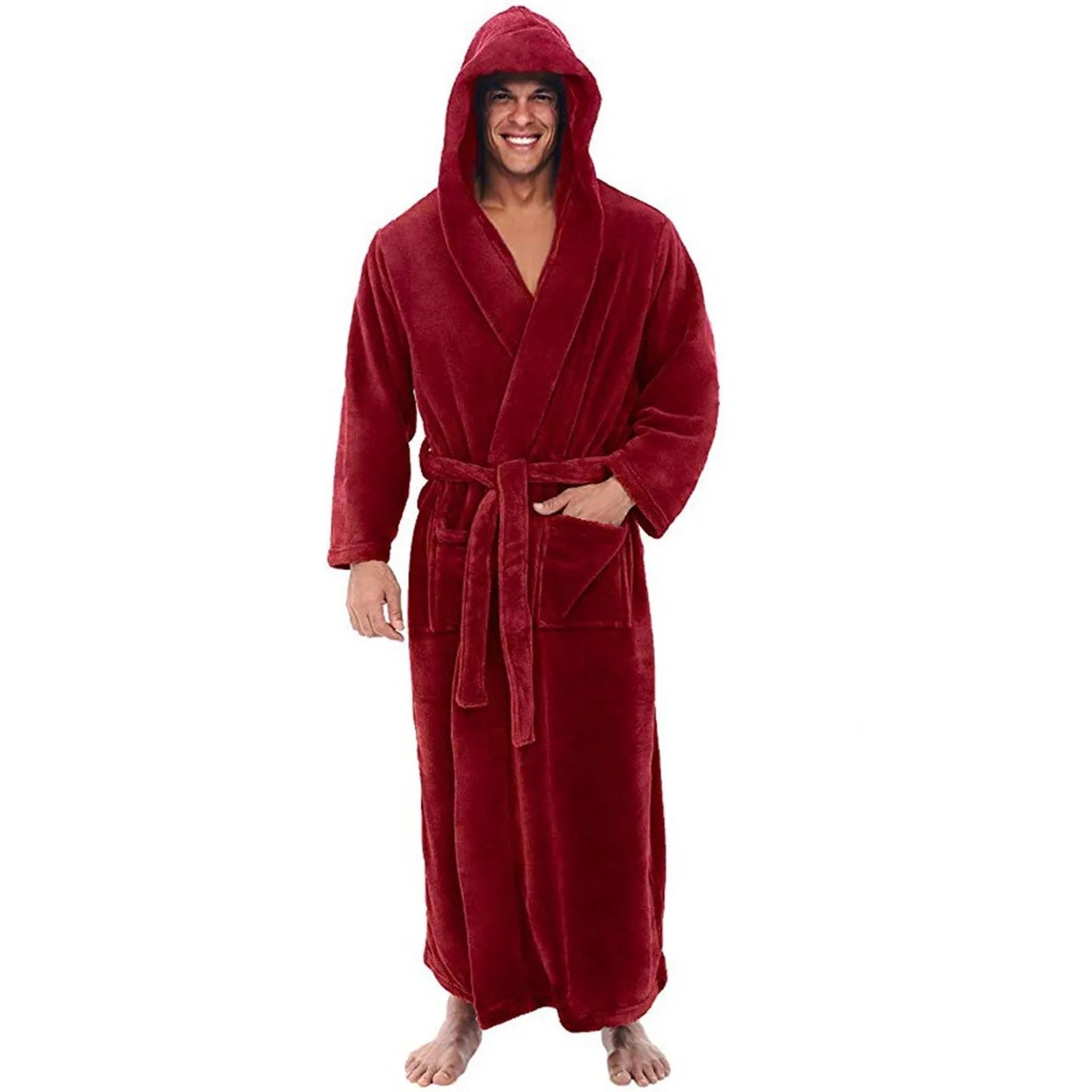 Cozy Plush Men’s Hooded Bathrobe – Long Winter Lounge Robe - Merry & Cosy