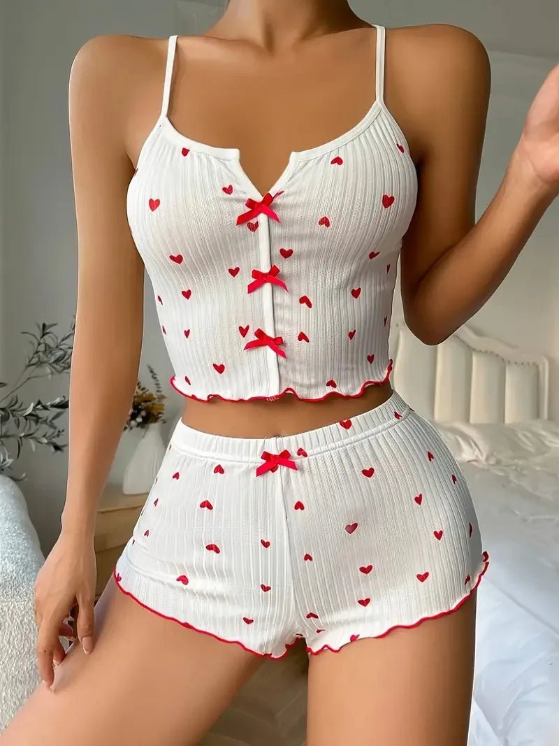Flirty Heart Print Cami & Shorts Pyjama Set - Merry & Cosy