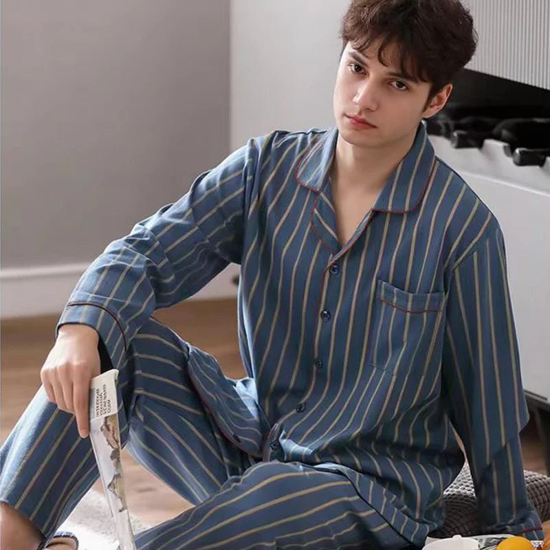 Men’s Casual Button - Up Pyjamas Set – Long Sleeve Lounge & Homewear - Merry & Cosy