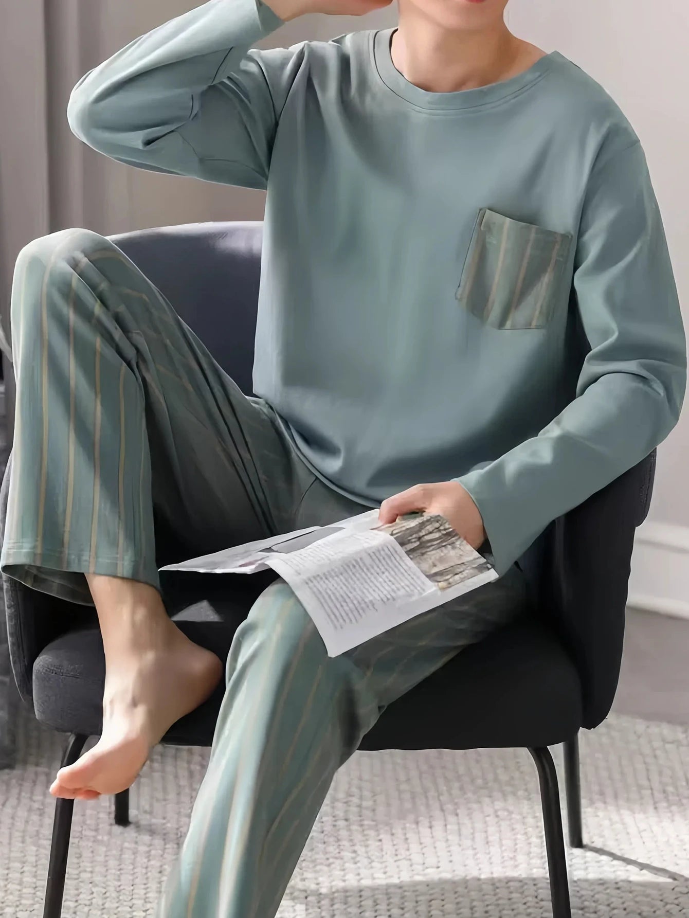 Men’s Casual Button - Up Pyjamas Set – Long Sleeve Lounge & Homewear - Merry & Cosy