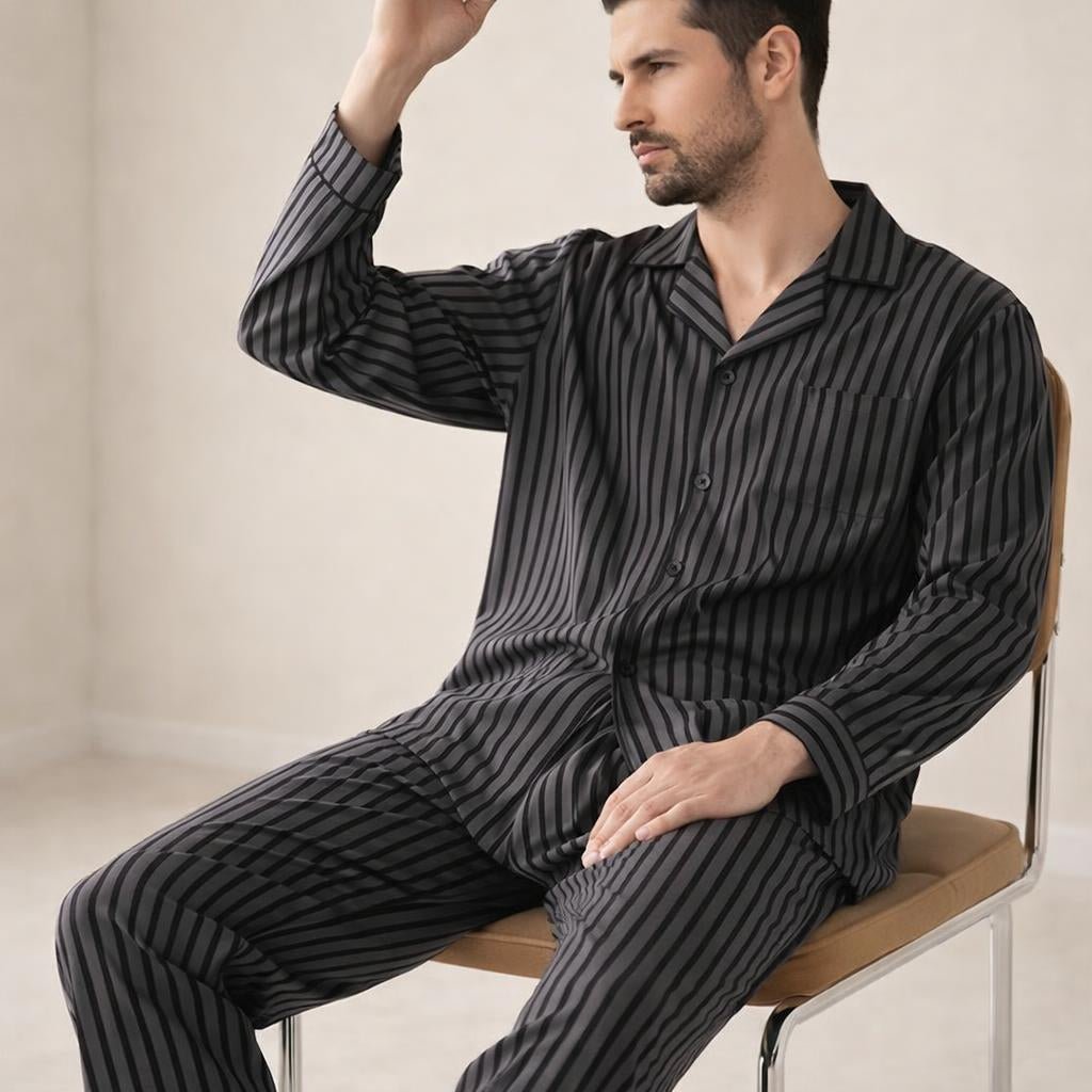 Men’s Casual Button - Up Pyjamas Set – Long Sleeve Lounge & Homewear - Merry & Cosy