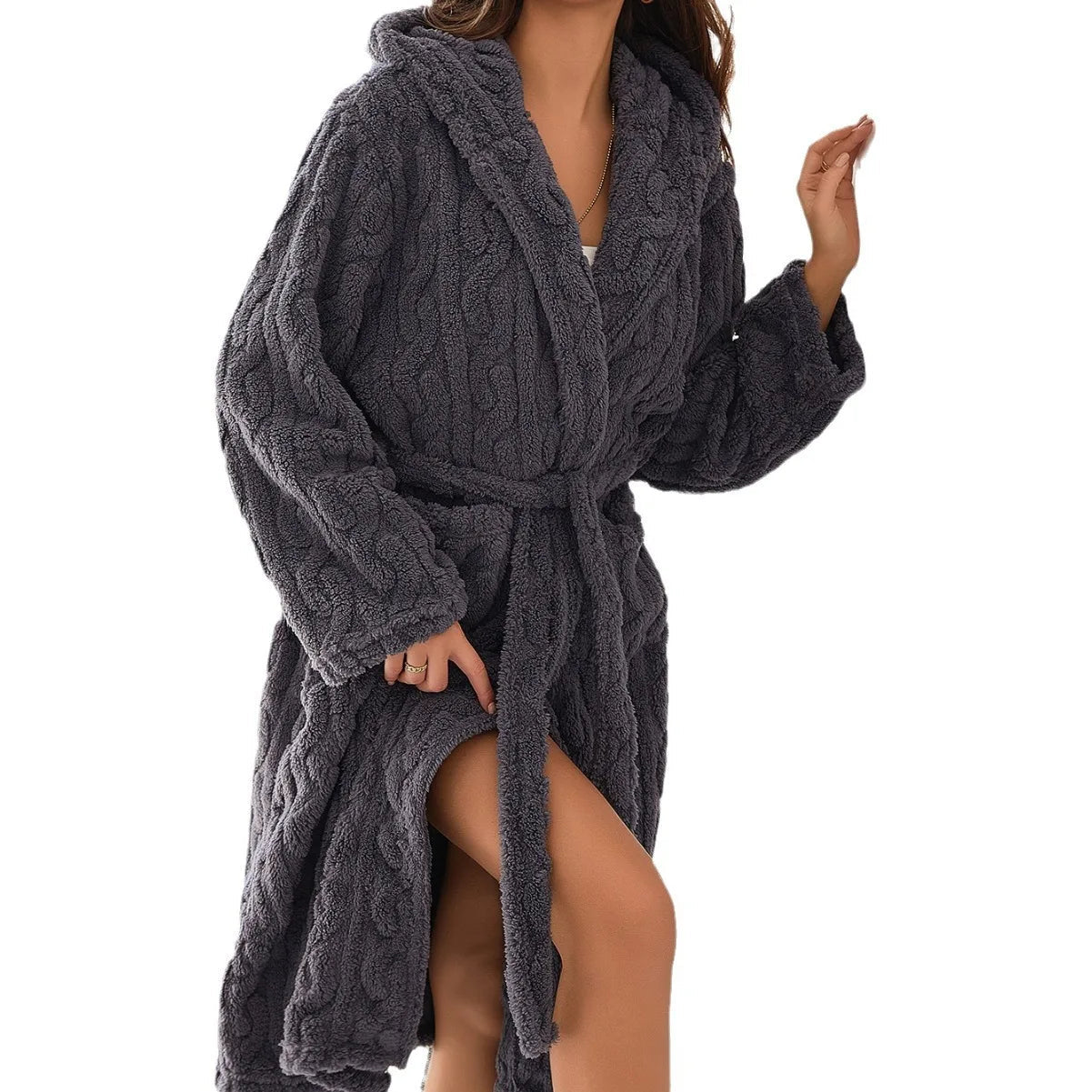 Snuggle - Soft Fleece Hooded Robe – Thick Winter Lounge Gown - Merry & Cosy