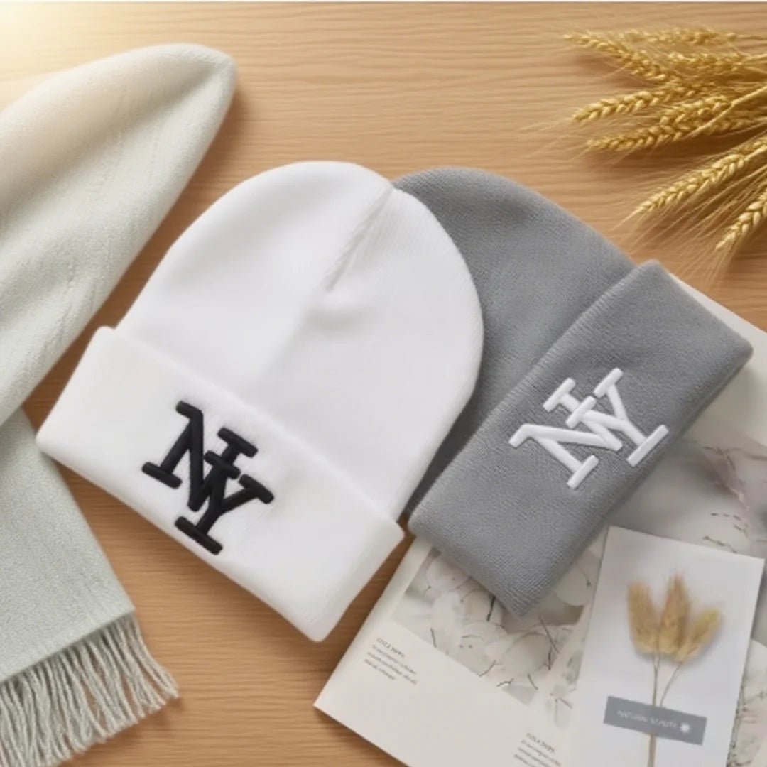 Winter Knitted Beanie Hat – 3D Embroidered Warm Beanie for Men & Women (1PC / 2PCS) - Merry & Cosy
