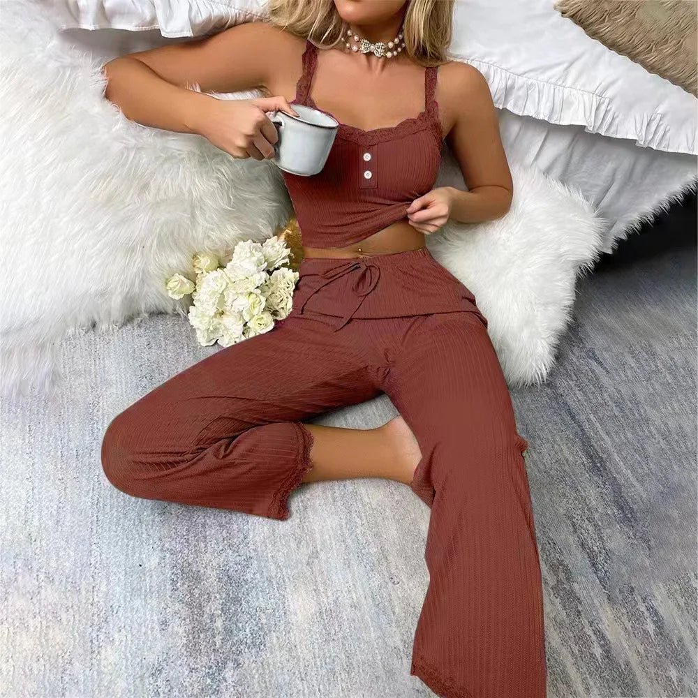 Women’s Ribbed Pyjama Set – Sleeveless Top & Ankle - Length Lounge Pants - Merry & Cosy