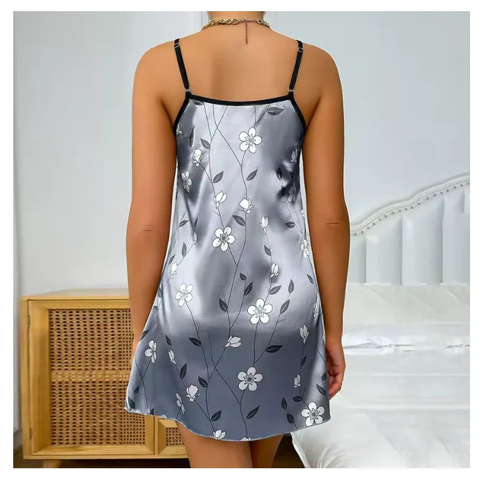 Elegant Floral Print Satin Nightgown