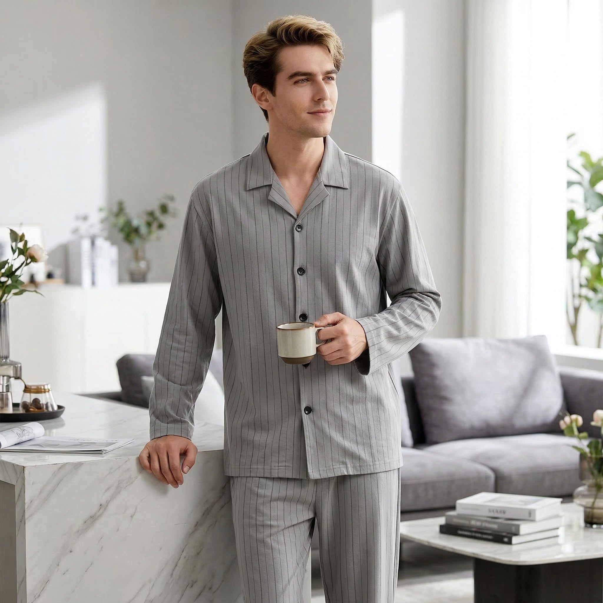 Men’s Button-Up Pyjamas Set | Long Sleeve Sleepwear