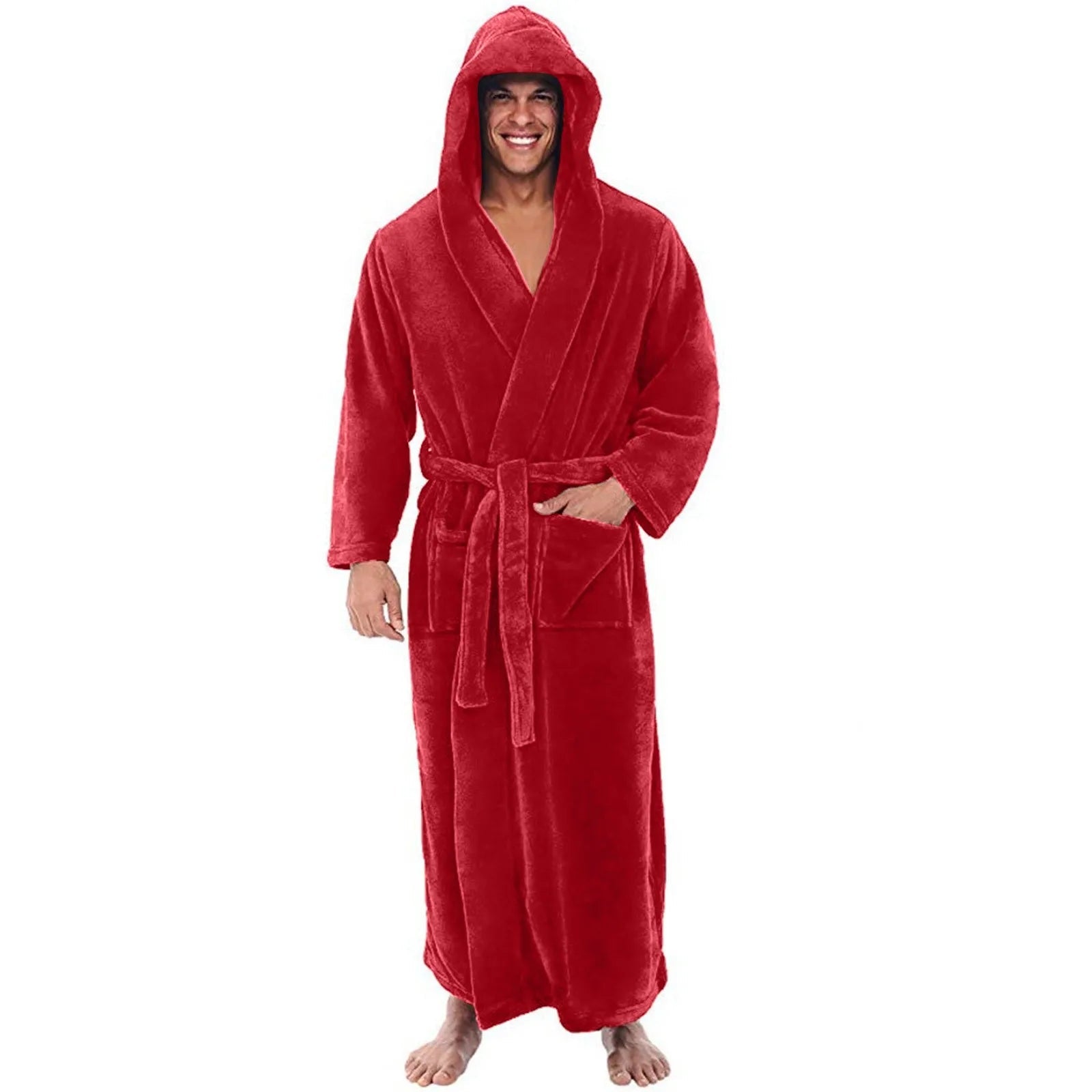 Cozy Plush Men’s Hooded Bathrobe – Long Winter Lounge Robe - Merry & Cosy