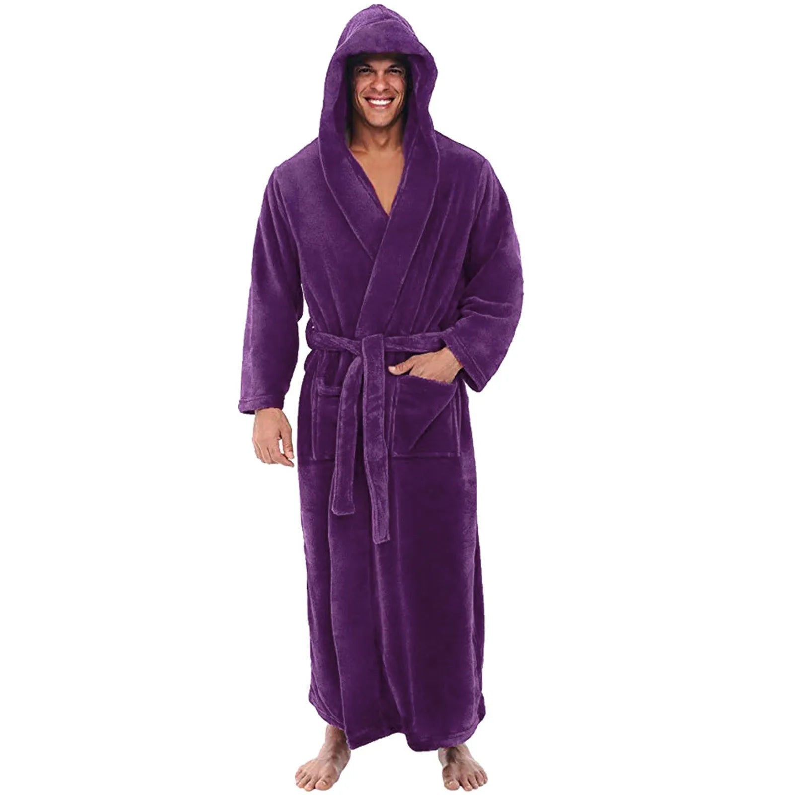 Cozy Plush Men’s Hooded Bathrobe – Long Winter Lounge Robe - Merry & Cosy