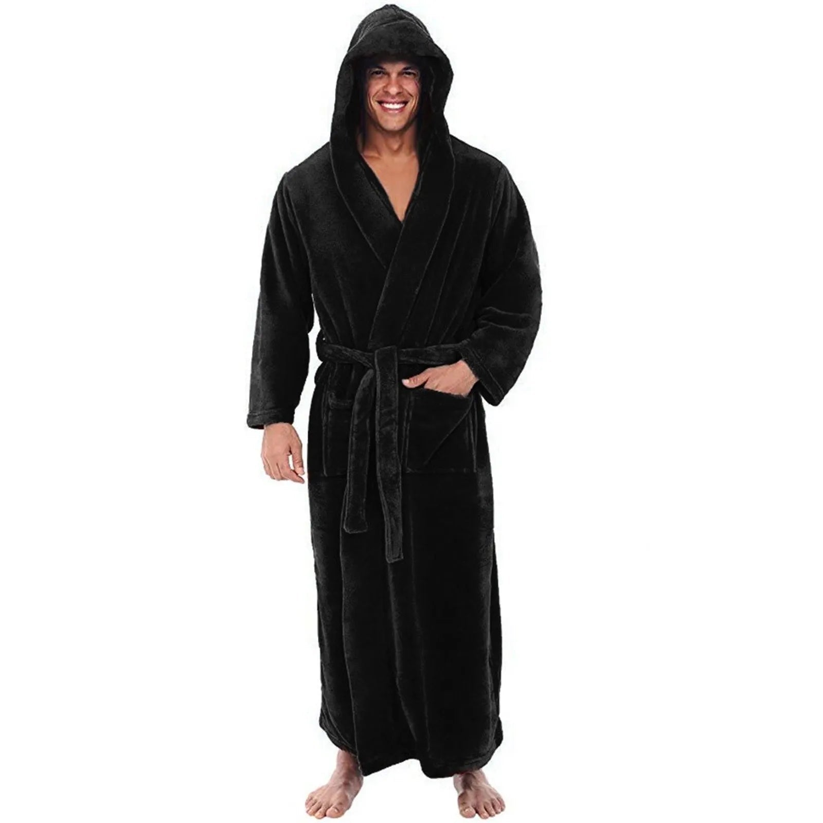 Cozy Plush Men’s Hooded Bathrobe – Long Winter Lounge Robe - Merry & Cosy