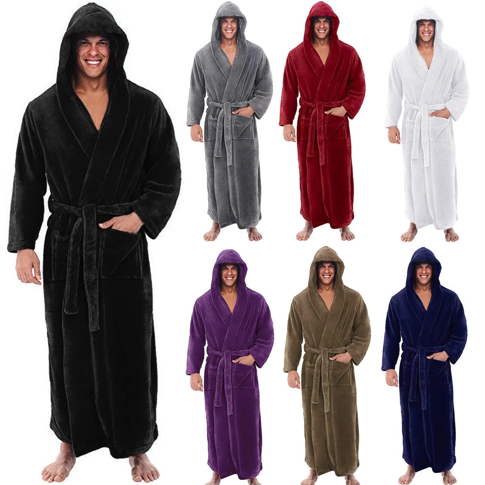 Cozy Plush Men’s Hooded Bathrobe – Long Winter Lounge Robe - Merry & Cosy