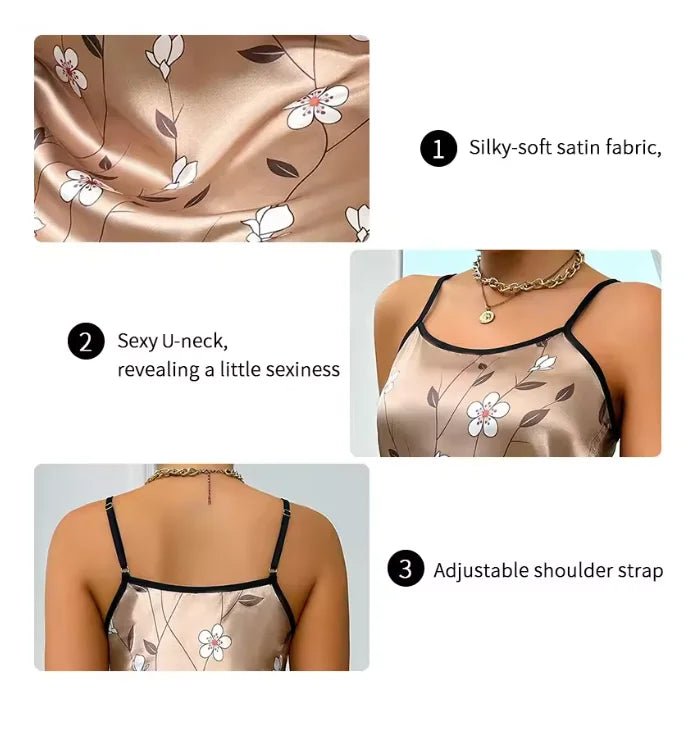 Elegant Floral Print Satin Nightgown - Merry & Cosy