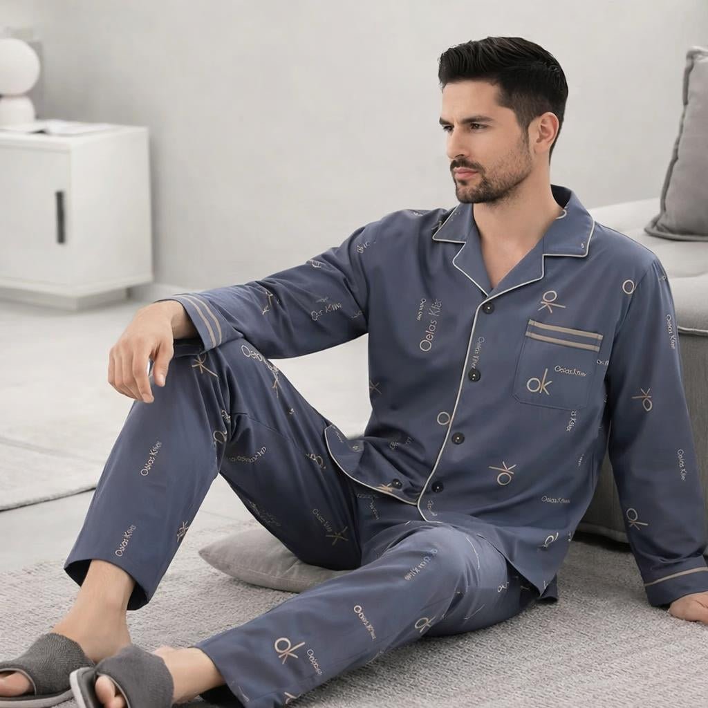 Men’s Casual Button - Up Pyjamas Set – Long Sleeve Lounge & Homewear - Merry & Cosy