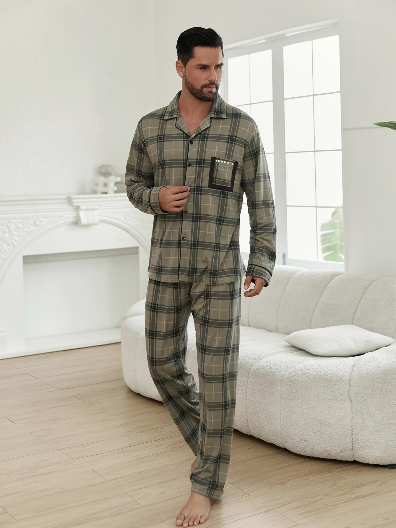 Men’s Casual Button - Up Pyjamas Set – Long Sleeve Lounge & Homewear - Merry & Cosy