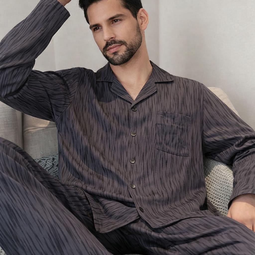 Men’s Casual Button - Up Pyjamas Set – Long Sleeve Lounge & Homewear - Merry & Cosy