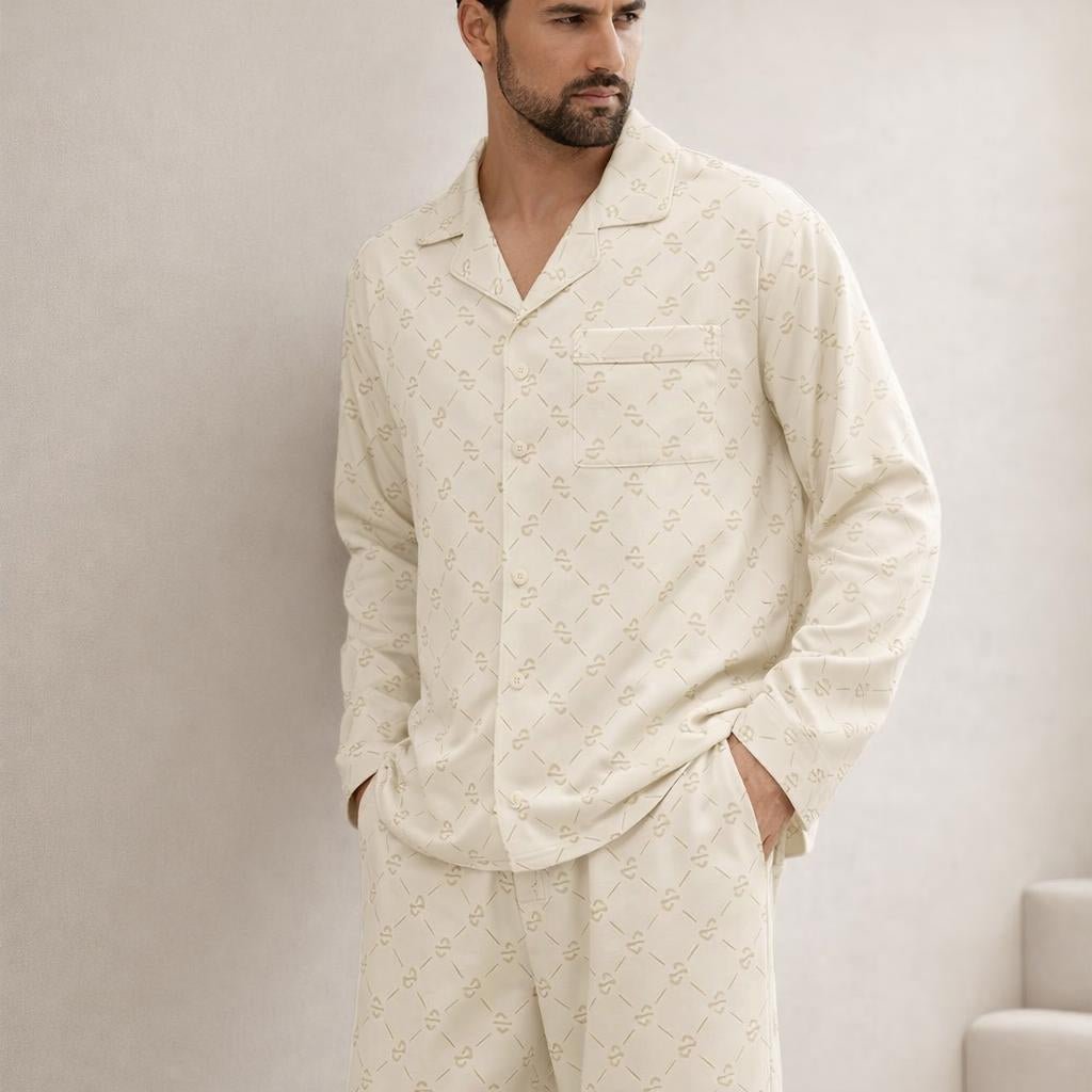 Men’s Casual Button - Up Pyjamas Set – Long Sleeve Lounge & Homewear - Merry & Cosy