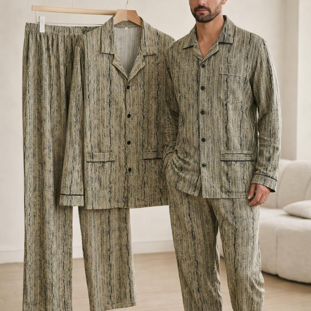 Men’s Casual Button - Up Pyjamas Set – Long Sleeve Lounge & Homewear - Merry & Cosy