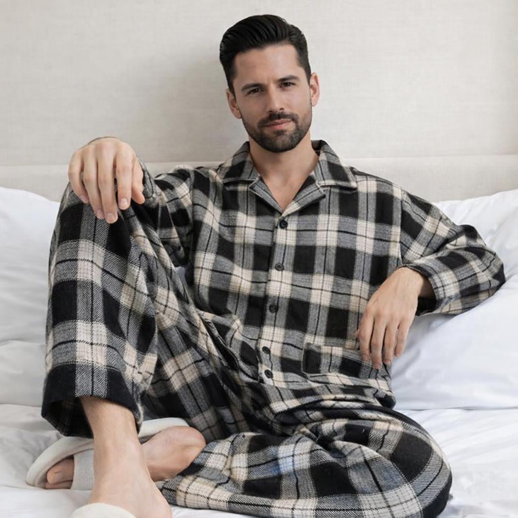 Men’s Casual Button - Up Pyjamas Set – Long Sleeve Lounge & Homewear - Merry & Cosy