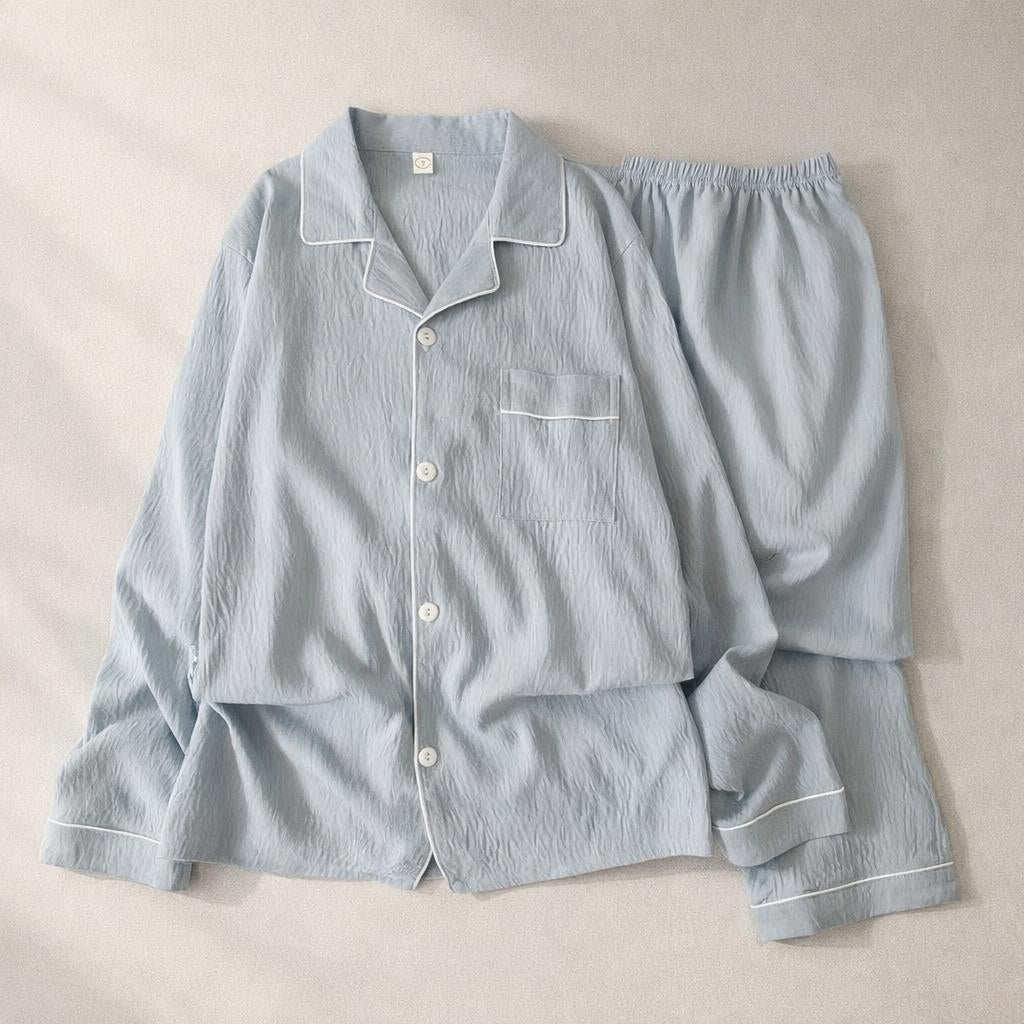 Men’s Soft Oversized Pyjama Set – Long Sleeve Button - Up Loungewear - Merry & Cosy