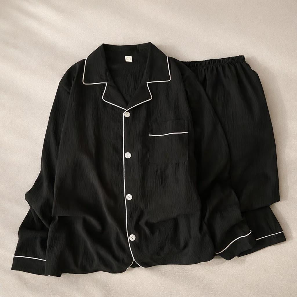 Men’s Soft Oversized Pyjama Set – Long Sleeve Button - Up Loungewear - Merry & Cosy