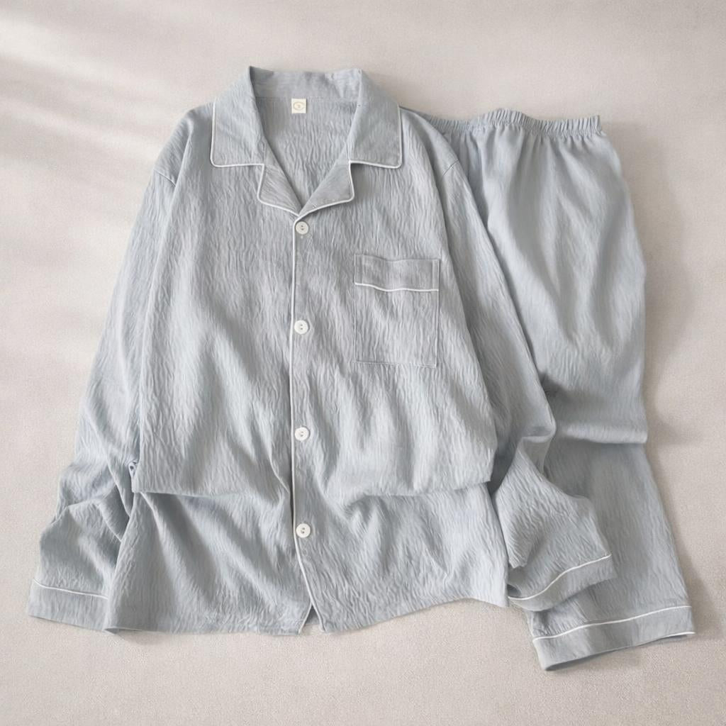 Men’s Soft Oversized Pyjama Set – Long Sleeve Button - Up Loungewear - Merry & Cosy