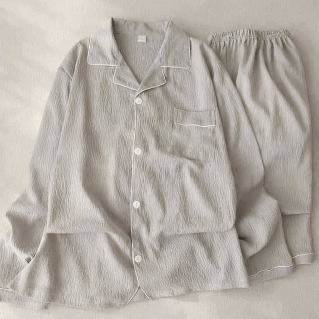 Men’s Soft Oversized Pyjama Set – Long Sleeve Button - Up Loungewear - Merry & Cosy