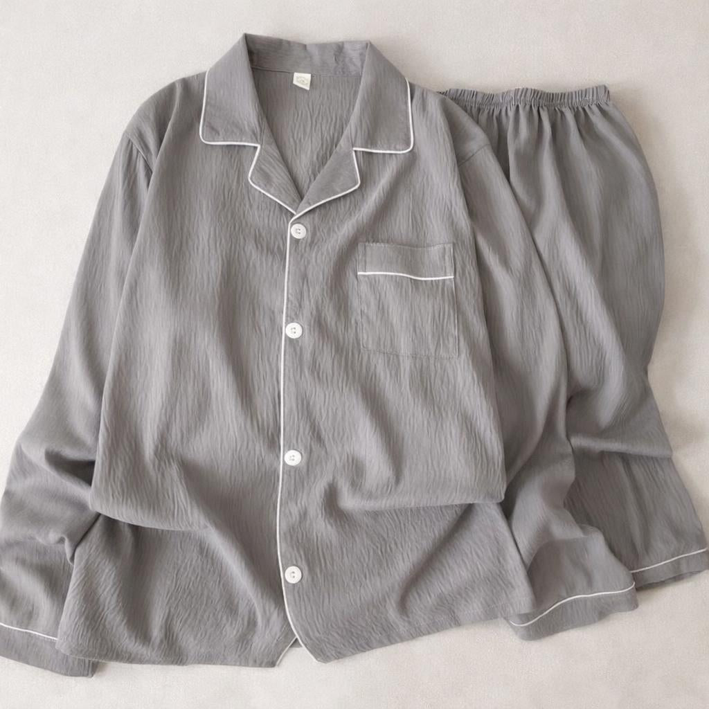 Men’s Soft Oversized Pyjama Set – Long Sleeve Button - Up Loungewear - Merry & Cosy