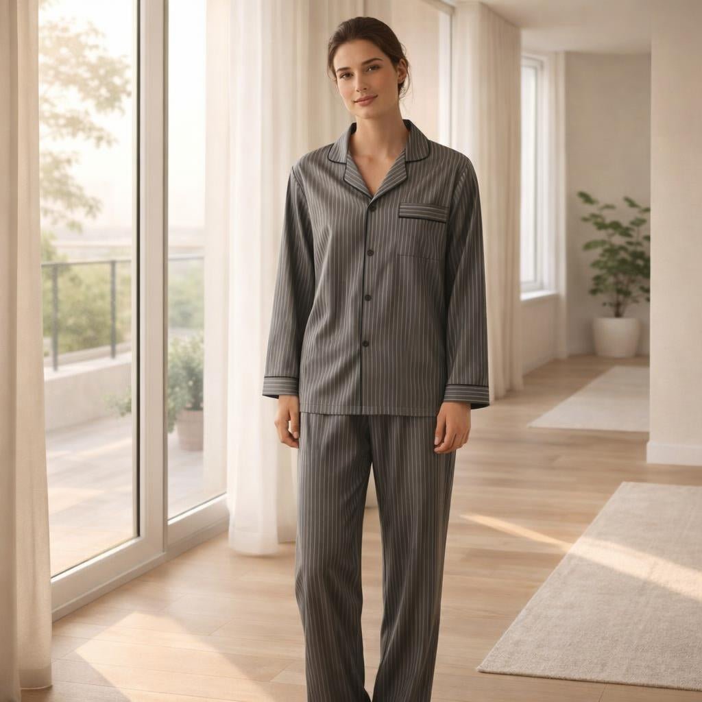 Striped Cotton Couple Pyjama Set – Lightweight Long - Sleeve Loungewear for Spring & Autumn - Merry & Cosy