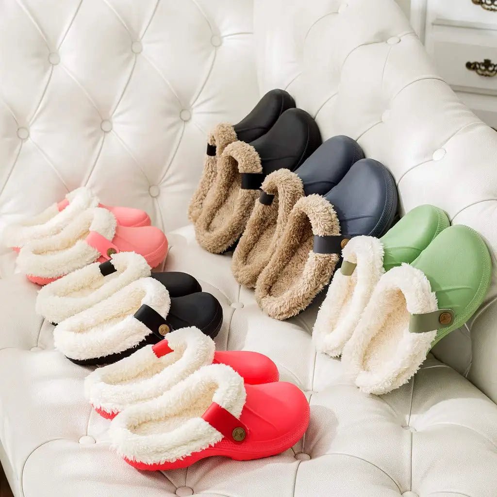 Waterproof Fur - Lined Slippers for Men & Women - Anti - Slip Indoor & Outdoor Winter Clogs - Merry & Cosy